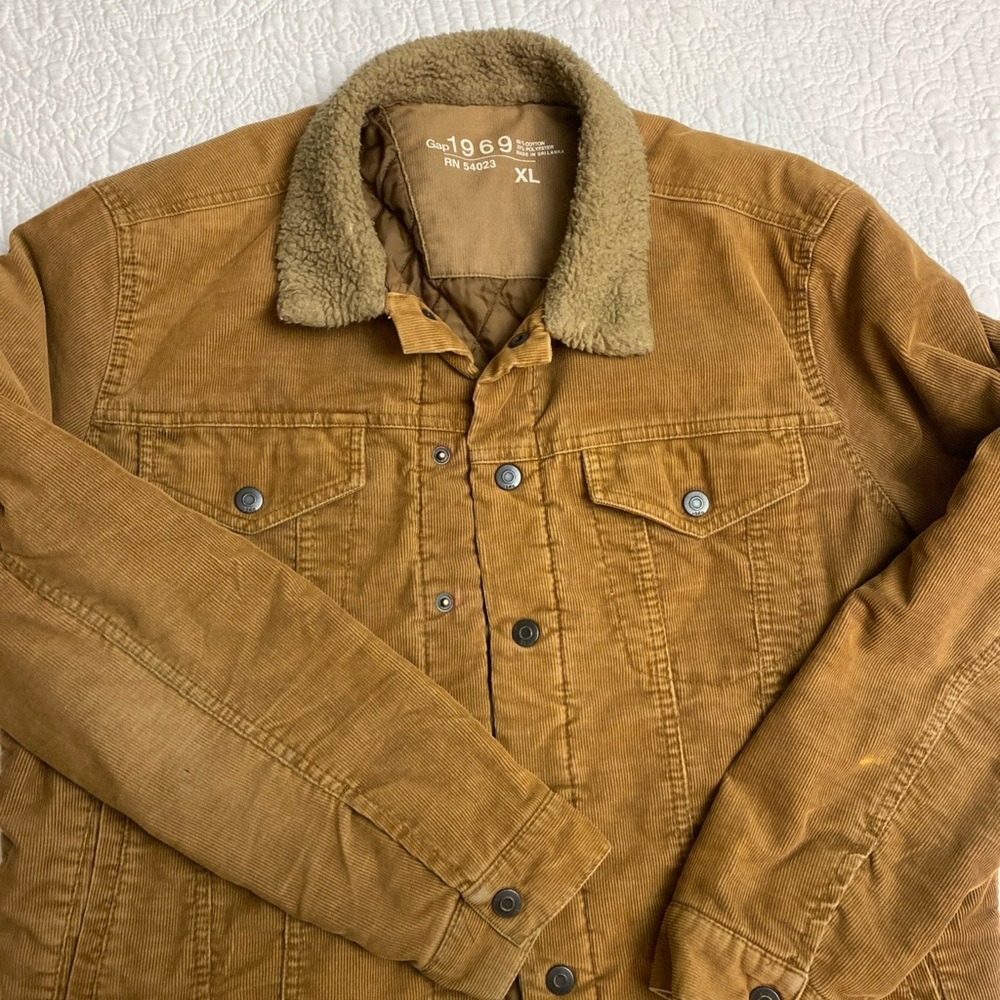 Vintage Y2K Gap Camel Corduroy Bomber Trucker Front Snap Jacket Size XL